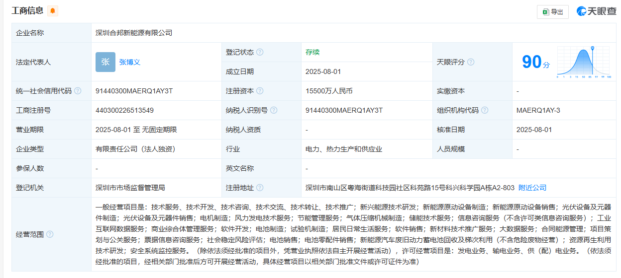 注資1.55億！贛鋒鋰業(yè)在深圳成立新能源公司